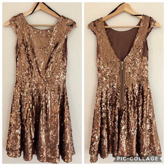 bebe Dresses & Skirts - Bebe Sequined Bronze Copper Cocktail Dress 0XS